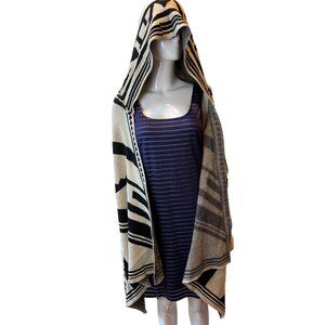 Look Women’s Cardigan Sweater Open Front Long Sleeve White Black Size Large